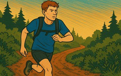 cartoon of a person running on a trail outside